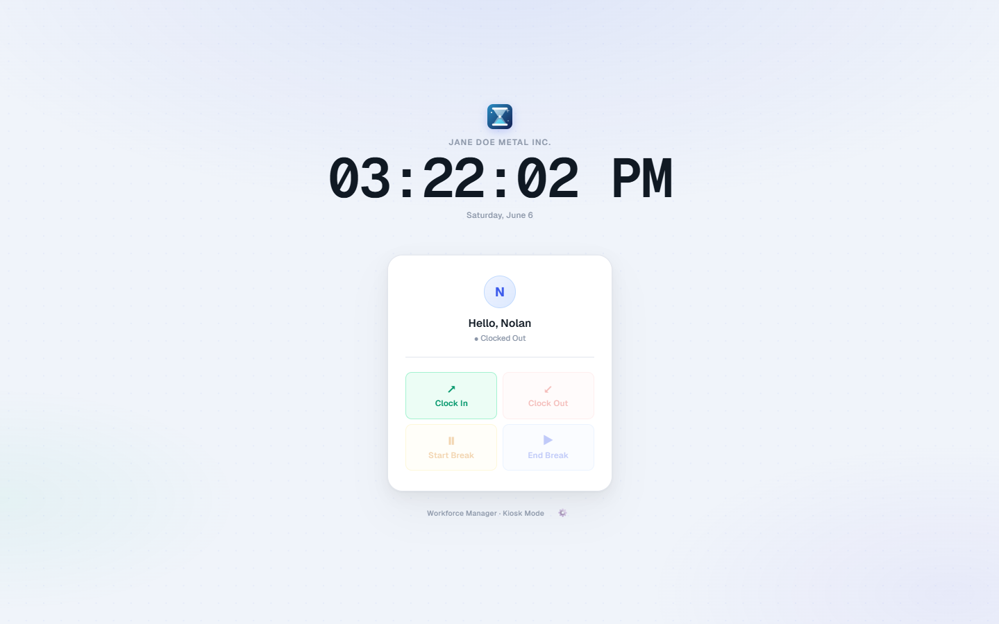 Competent Management manufacturing kiosk time clock